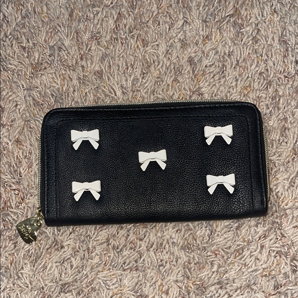 Black Wallet with White Bow Accents